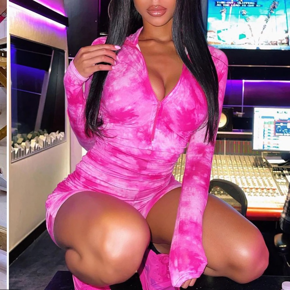 Fashion nova pink tie dye romper